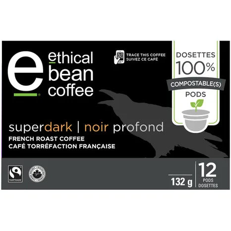 ETHICAL BEAN, SUPERDARK - FRENCH ROAST 12 PODS, 6 x 132G