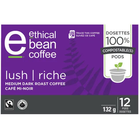 ETHICAL BEAN, LUSH - MEDIUM DARK ROAST 12 PODS, 6 x 132G