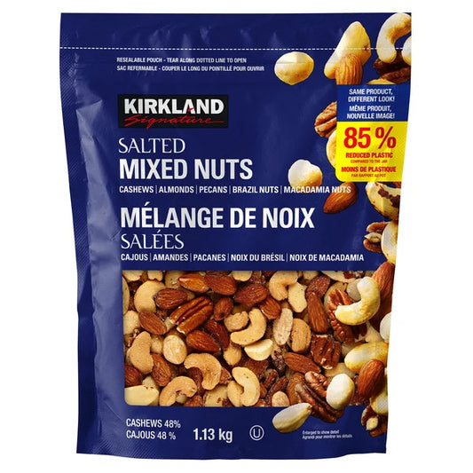 KIRKLAND SIGNATURE SALTED WHOLE MIXED NUTS, 1.13KG