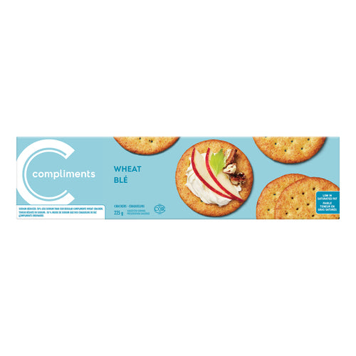 COMPLIMENTS 50% LESS SALT WHOLE WHEAT CRACKERS, 12 X 225 G