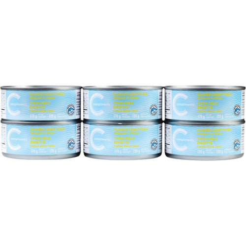 COMPLIMENTS FLAKED LIGHT TUNA IN WATER, 6 PACK, 8 X 6 X 170 G