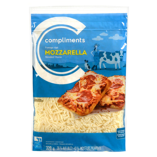 COMPLIMENTS SHREDDED MOZZARELLA CHEESE, 12 X 320 G