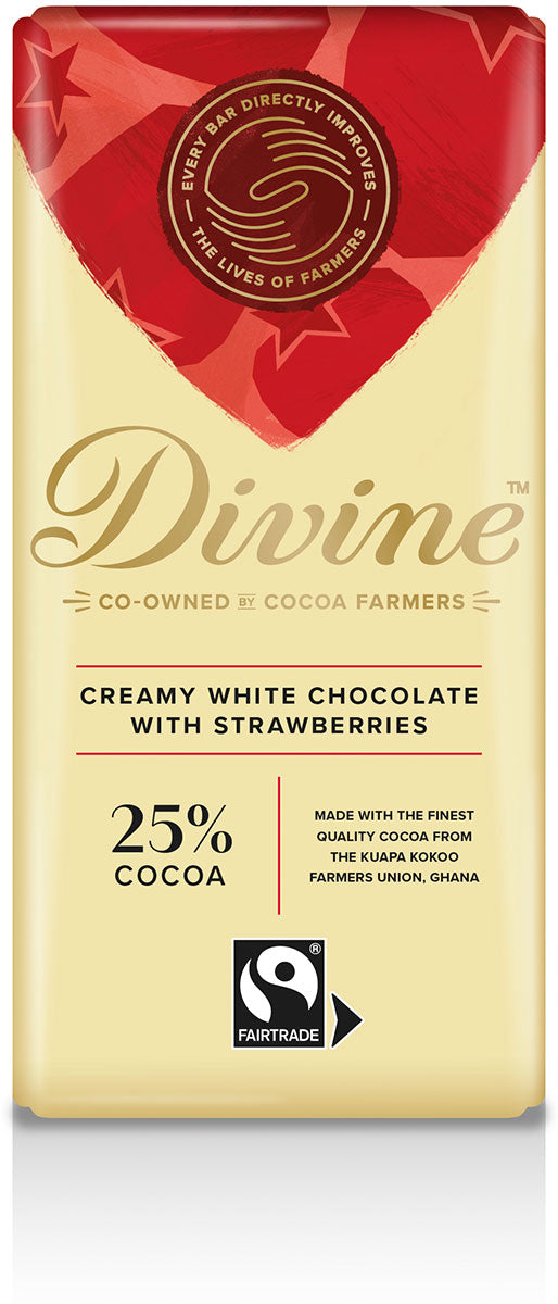 DIVINE CHOCOLAT, WHITE CHOCOLATE WITH STRAWBERRIES, 12 x 85G
