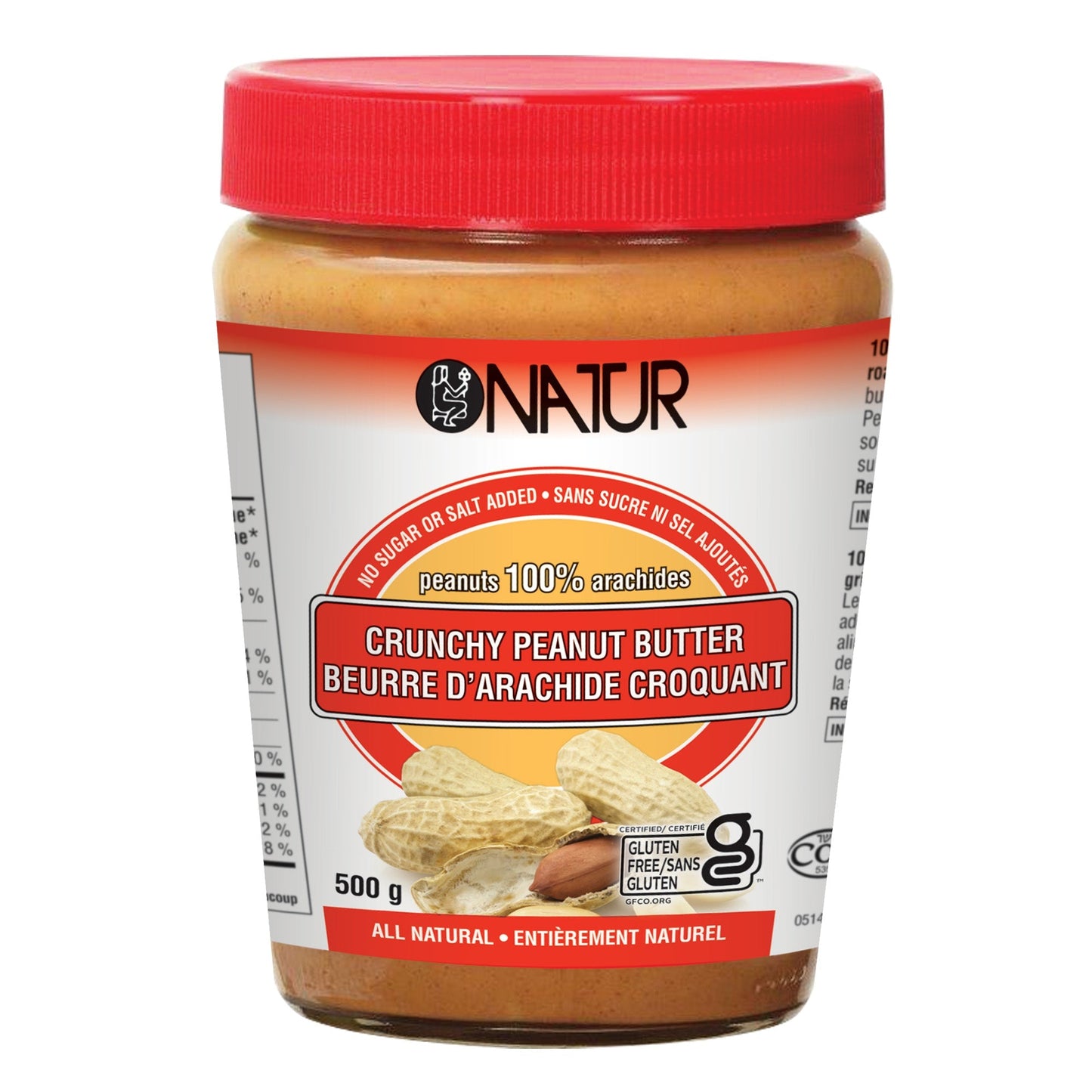 NATUR, NATURAL CREAMY PEANUT BUTTER, 12 x 500G