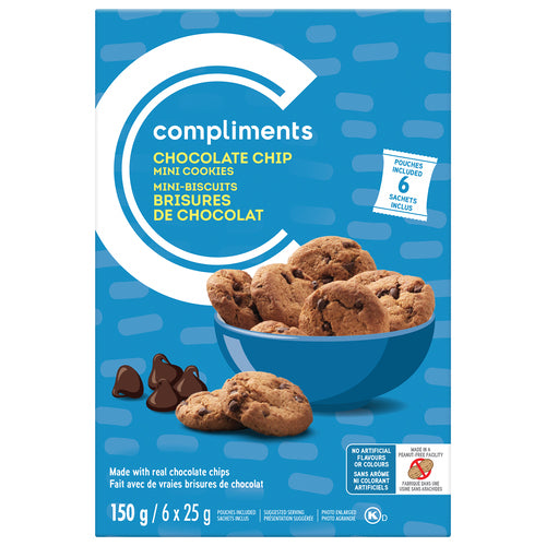 COMPLIMENTS MINI CHOCOLATE CHIP COOKIES, 12 X 150 G
