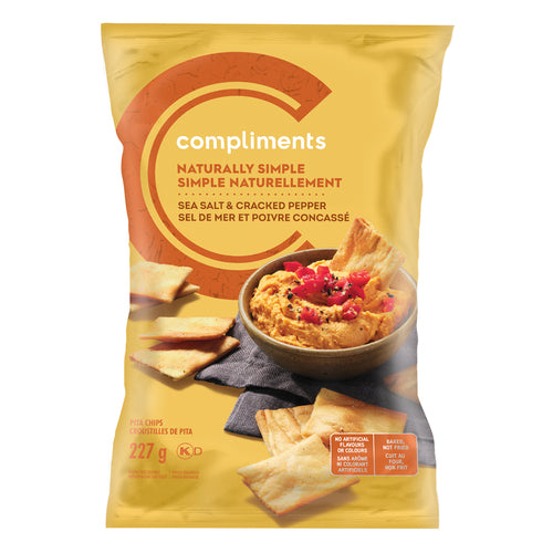 COMPLIMENTS SEA SALT & CRACKED PEPPER PITA CRISPS, 12 X 227 G