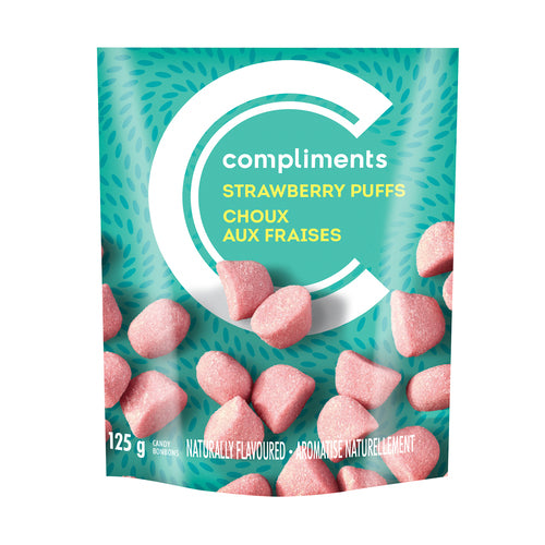 COMPLIMENTS STRAWBERRY PUFFS CANDIES, 12 X 125 G