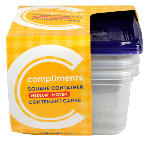 COMPLIMENTS MEDIUM SQUARE CONTAINER, 6 X 3 UN