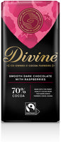 DIVINE CHOCOLAT, 70% DARK CHOCOLATE WITH RASPBERRIES, 12 x 85G
