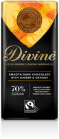 DIVINE CHOCOLAT, 70% DARK CHOCOLATE WITH GINGER & ORANGE, 12 x 85G